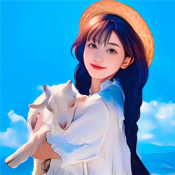 抱羊治愈系插画女生头像图片