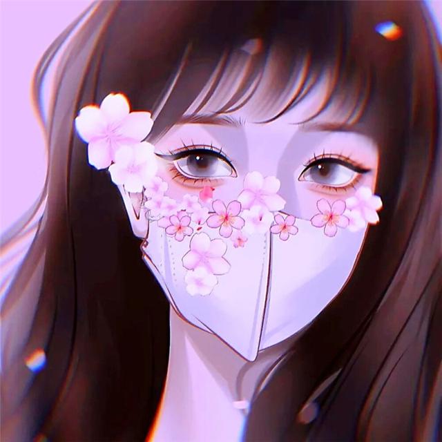唯美戴口罩鲜花一男一女手绘情头图片