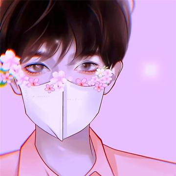 唯美戴口罩鲜花一男一女手绘情头图片