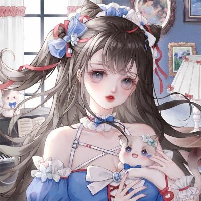 唯美抱猫咪的仙气女生头像动漫图片