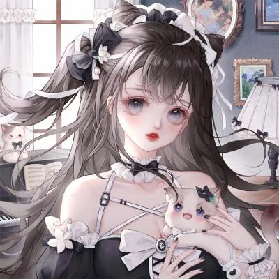 唯美抱猫咪的仙气女生头像动漫图片