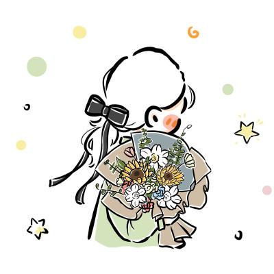 简约简笔画拿花女生头像图片