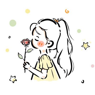 简约简笔画拿花女生头像图片