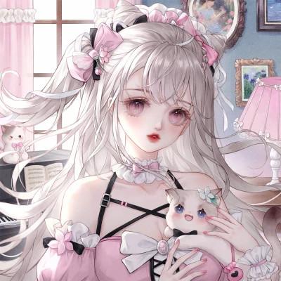 唯美抱猫咪的仙气女生头像动漫图片