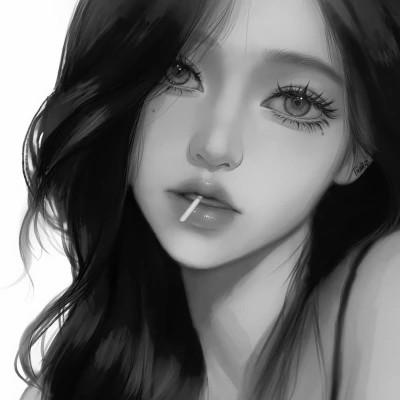 高质量漫画风黑白女漫头103张