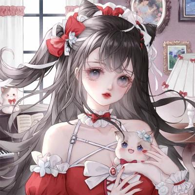 唯美抱猫咪的仙气女生头像动漫图片