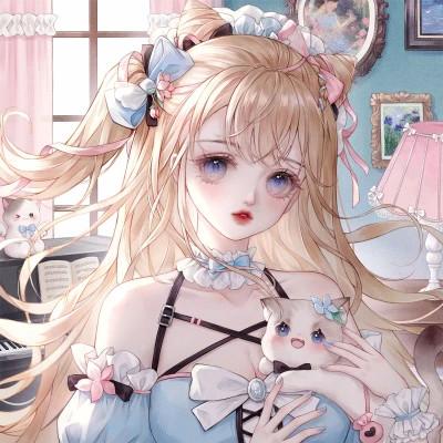 唯美抱猫咪的仙气女生头像动漫图片