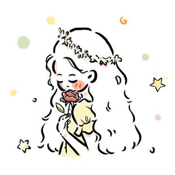 简约简笔画拿花女生头像图片