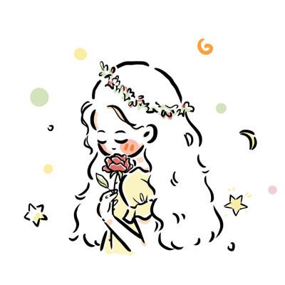 简约简笔画拿花女生头像图片