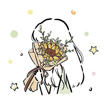 简约简笔画拿花女生头像图片