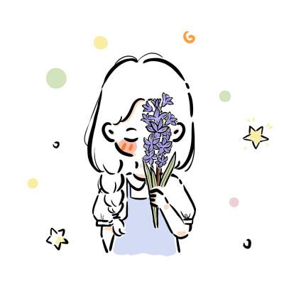 简约简笔画拿花女生头像图片