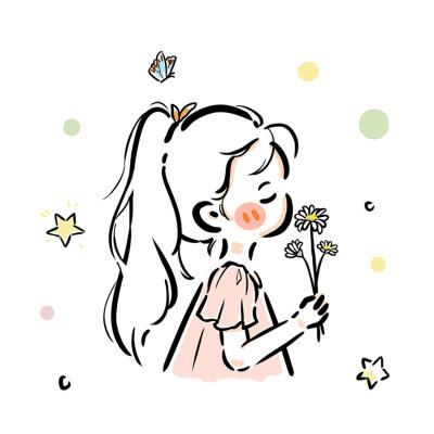 简约简笔画拿花女生头像图片