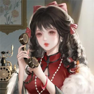 手绘民国复古打电话女生头像图片