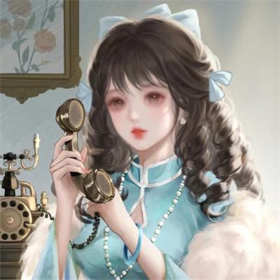 手绘民国复古打电话女生头像图片