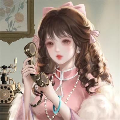手绘民国复古打电话女生头像图片