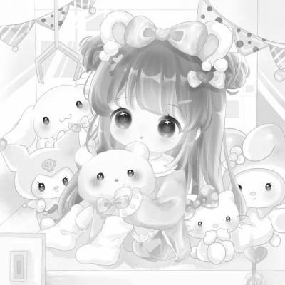 120张微信头像黑白漫画女生可爱图片