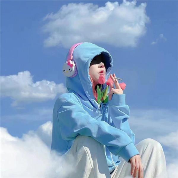 清新蓝色文艺一男一女情头图片