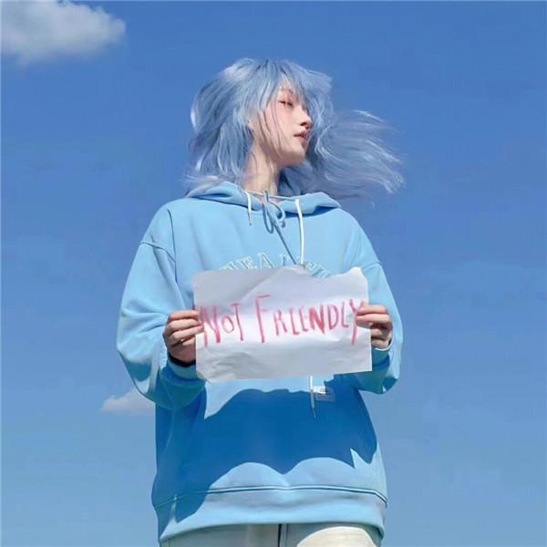 清新蓝色文艺一男一女情头图片