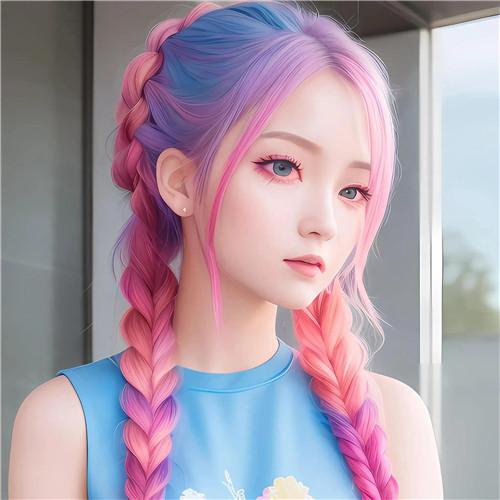 染彩色头发的超酷女生头像图片