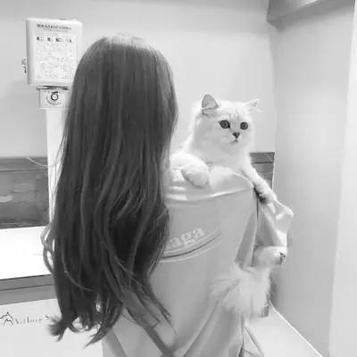 张黑白系女生抱猫头像真人图片大全