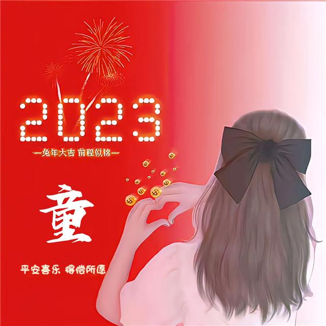 兔年红色好运的2023新款姓氏头像