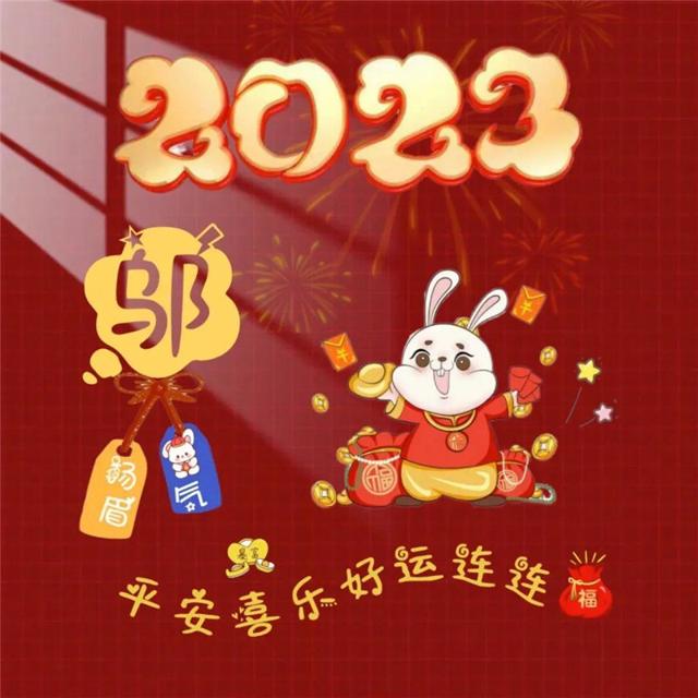 兔年红色好运的2023新款姓氏头像