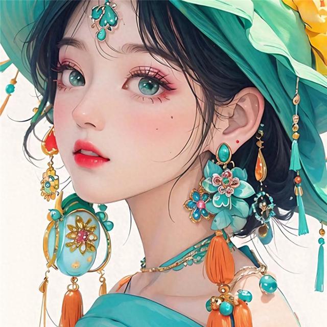绚丽多彩手绘女生多巴胺头像图片