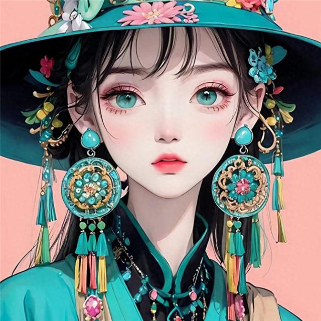 绚丽多彩手绘女生多巴胺头像图片
