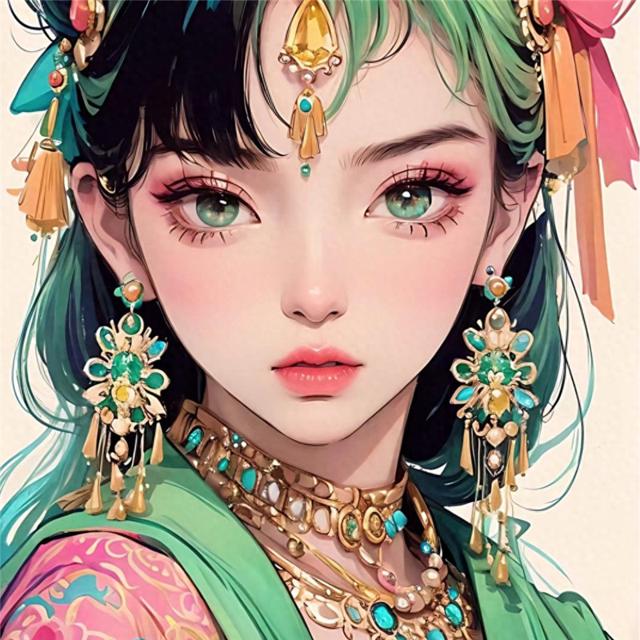 绚丽多彩手绘女生多巴胺头像图片