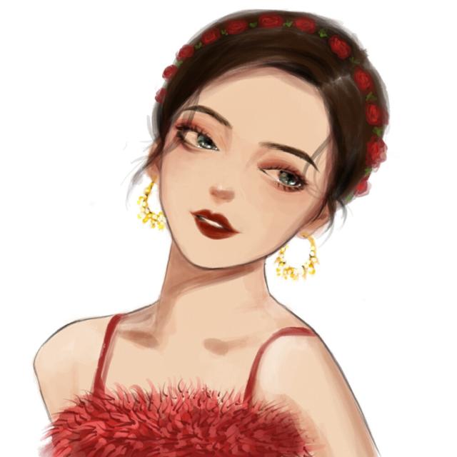 新年红色女生手绘动漫头像图片