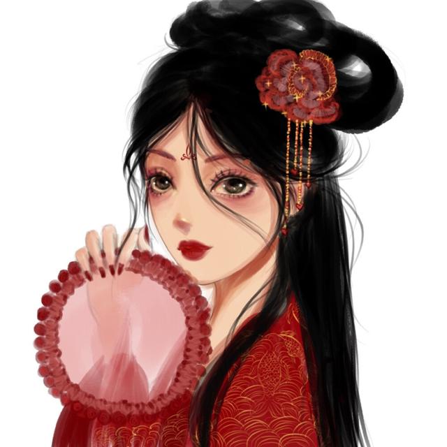 新年红色女生手绘动漫头像图片