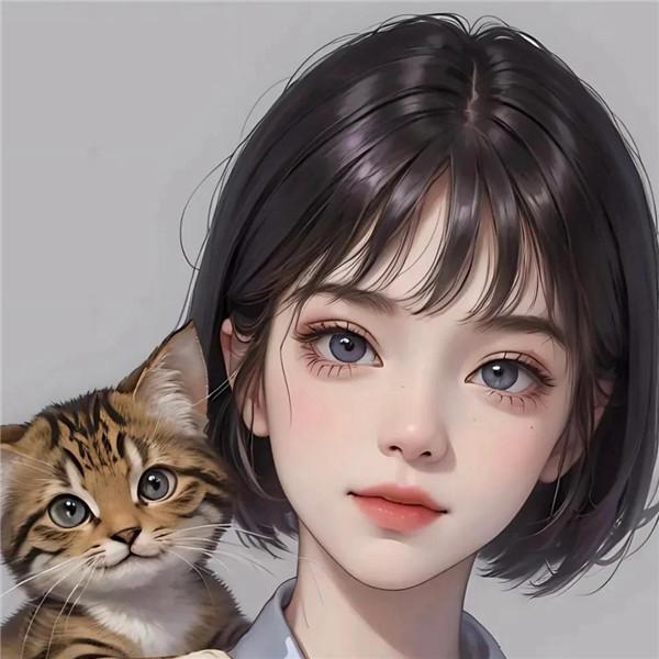 动漫女生抱猫治愈系列头像图片