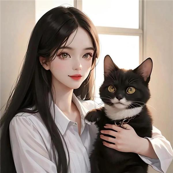 动漫女生抱猫治愈系列头像图片