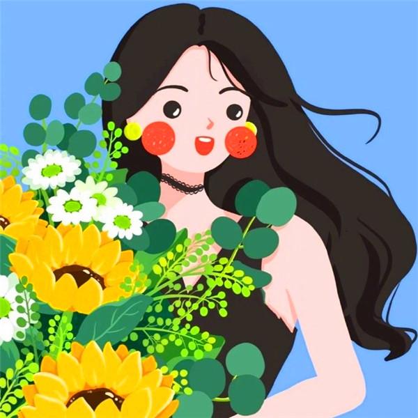 手绘唯美捧花女生美好幸福头像图片