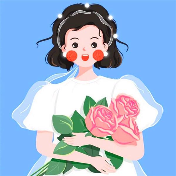 手绘唯美捧花女生美好幸福头像图片