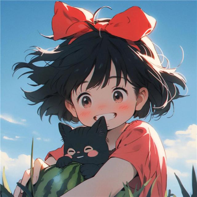 旧漫女生抱猫吃西瓜治愈头像图片