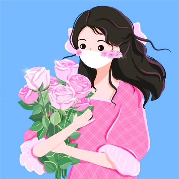 手绘唯美捧花女生美好幸福头像图片