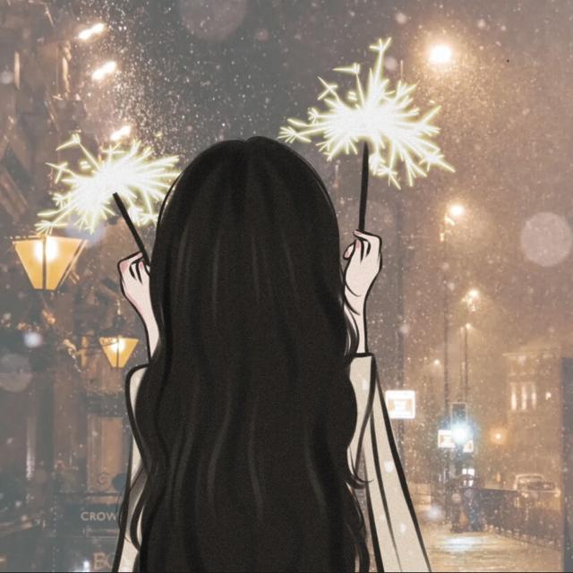 手绘放烟花女生背影头像图片