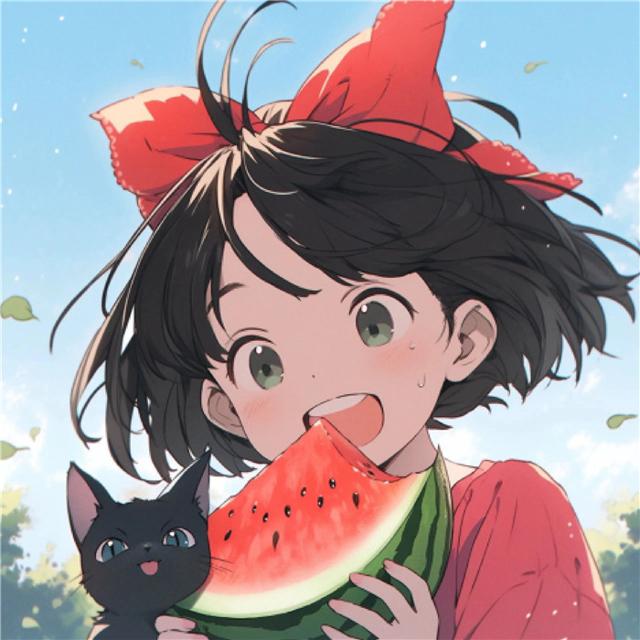 旧漫女生抱猫吃西瓜治愈头像图片