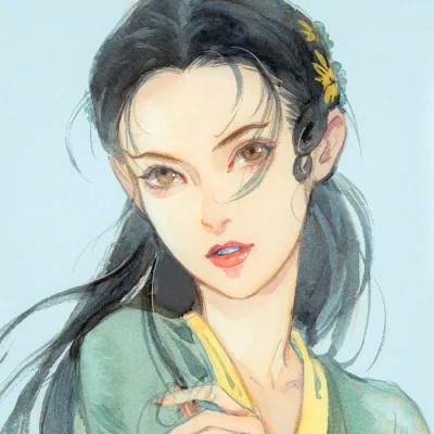 古风水彩人物头像女生动漫