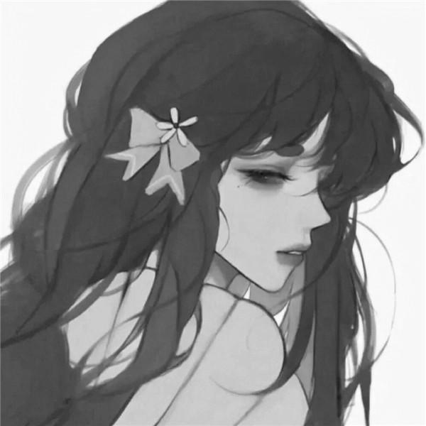 二次元女生头像黑白高清图片，超好看