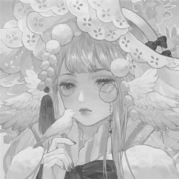 二次元女生头像黑白高清图片，超好看