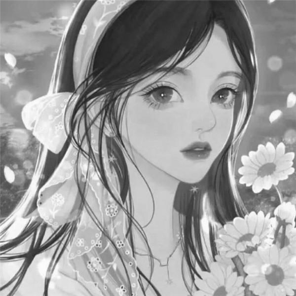 二次元女生头像黑白高清图片，超好看