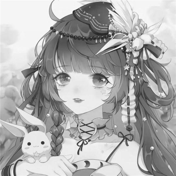 二次元女生头像黑白高清图片，超好看