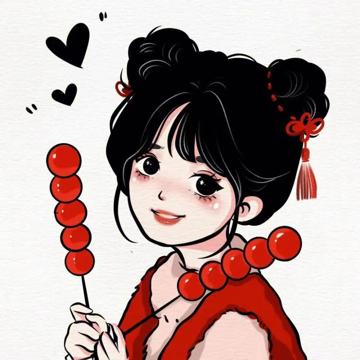 拿冰糖葫芦手绘女生头像图片