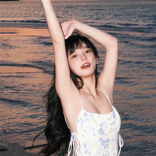 女生夕阳头像海边风景唯美图片