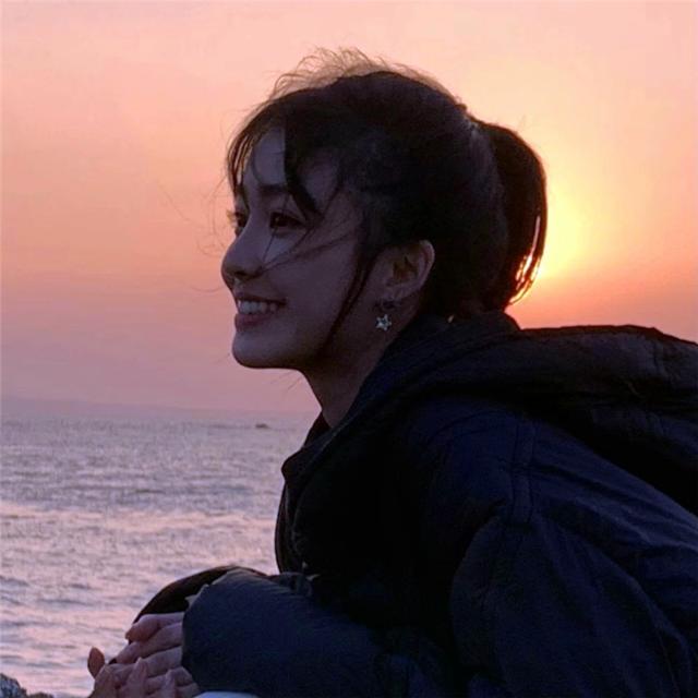 女生夕阳头像海边风景唯美图片