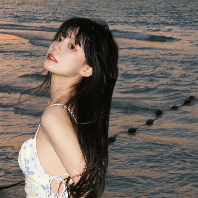 女生夕阳头像海边风景唯美图片