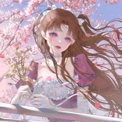 唯美拿花女生动漫头像图片