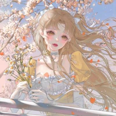 唯美拿花女生动漫头像图片